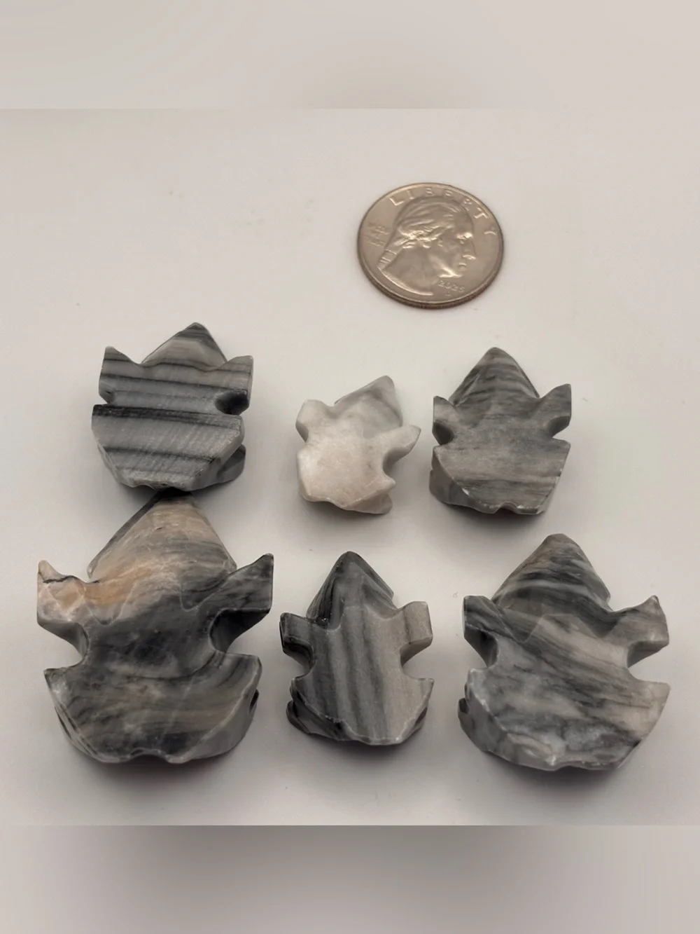 Set of 6 Hand-Carved Stone Frog Miniature Figurines, Set of Marble Trinkets